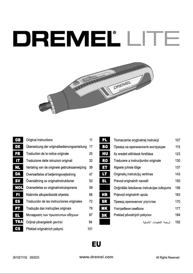 Page 1 de la notice Manuel utilisateur Dremel Lite