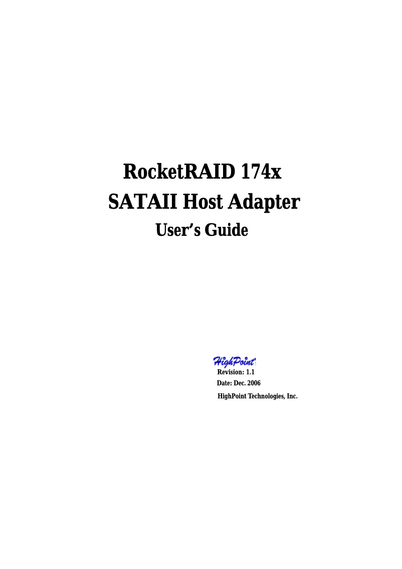 Page 1 of the manual User Manual Highpoint RocketRAID 1740