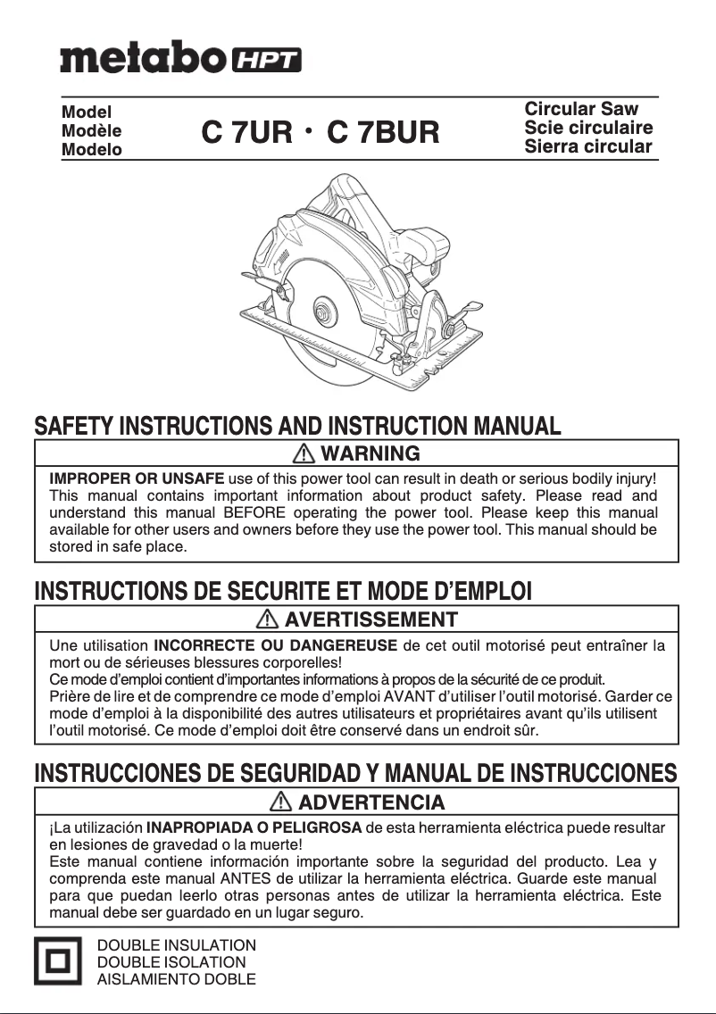 Page 1 de la notice Manuel utilisateur HiKOKI C7UR