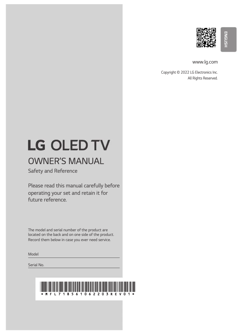 Page 1 de la notice Manuel utilisateur LG OLED55B2RLA