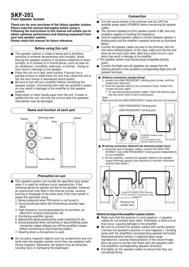 Page 1 de la notice Manuel utilisateur Onkyo SKF-201