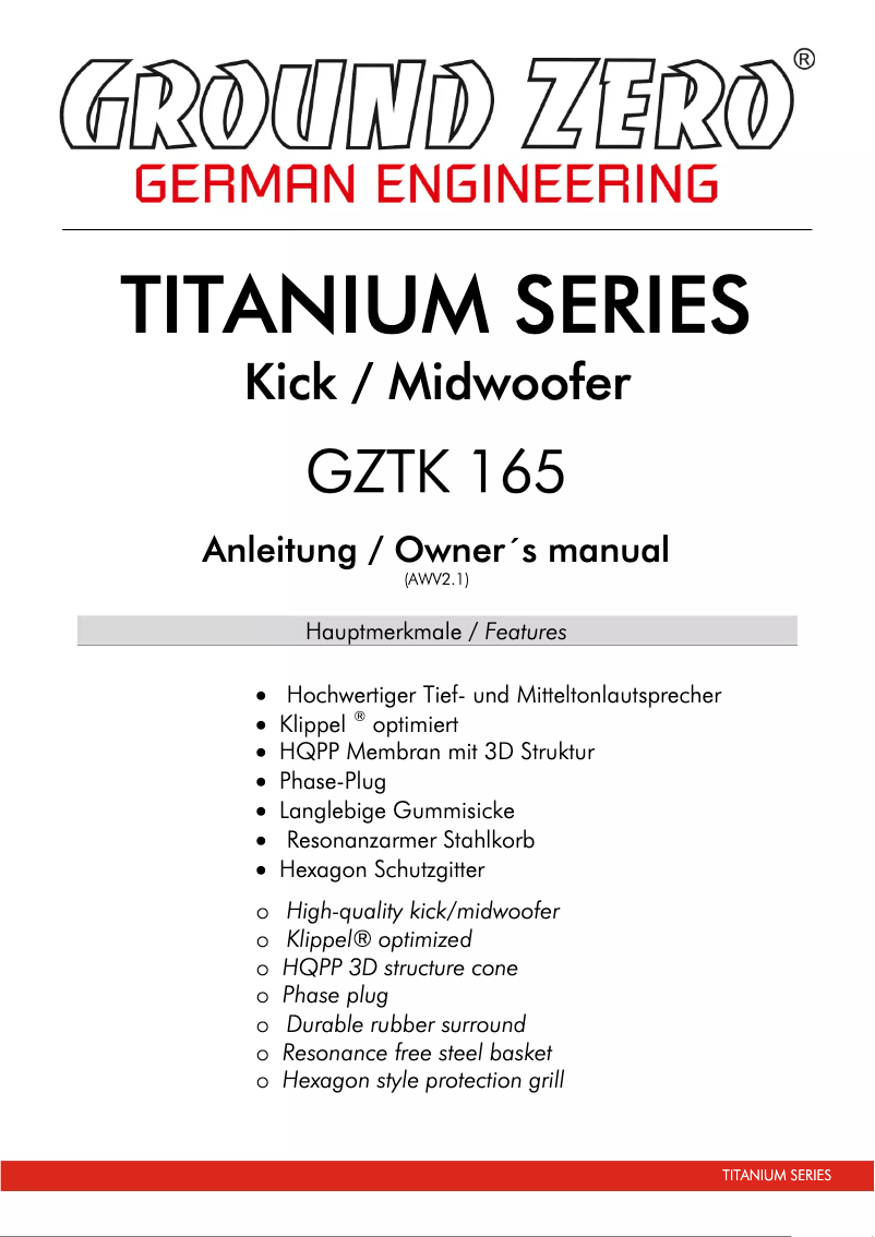 Page 1 of the manual User Manual Ground Zero GZTK 165