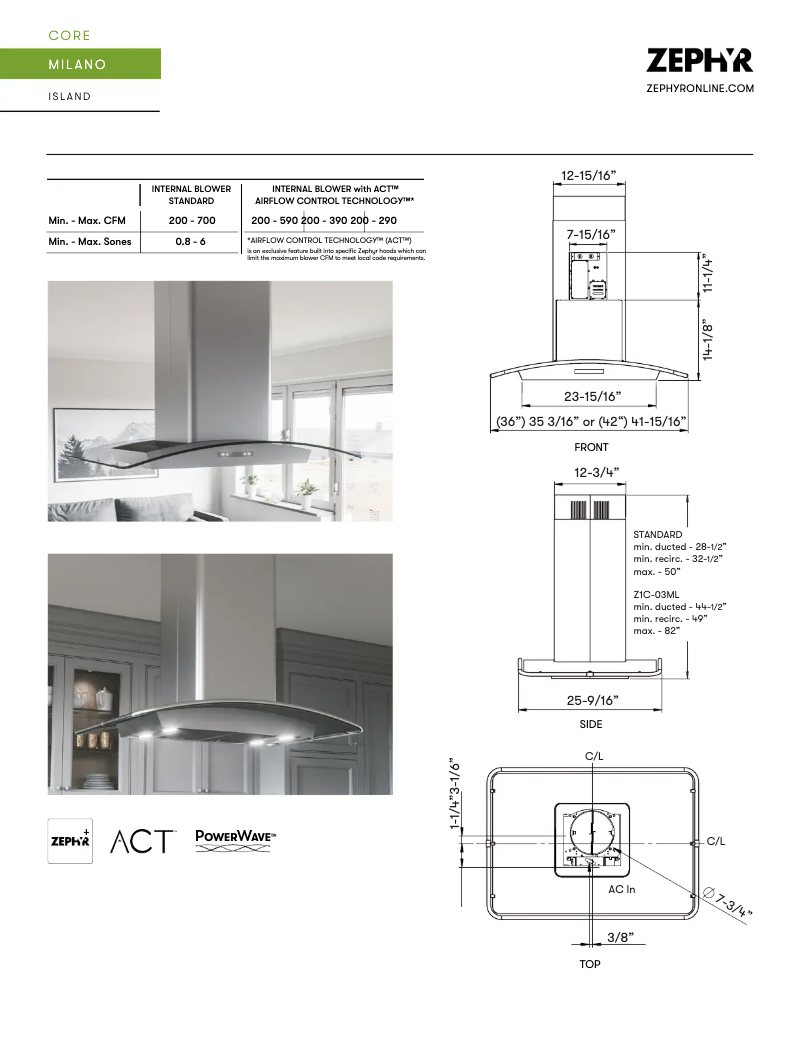 Página 1 del manual Ficha técnica Zephyr ZMLM90CG