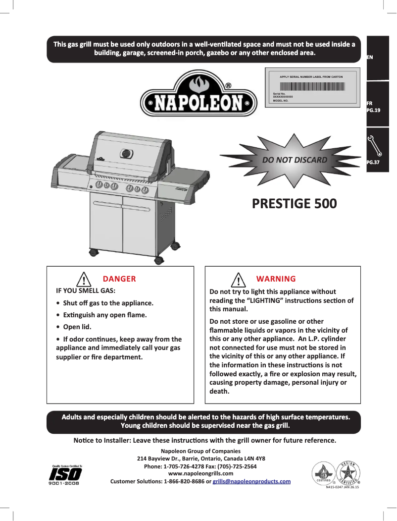 Page 1 of the manual User Manual Napoleon P500RBN-2