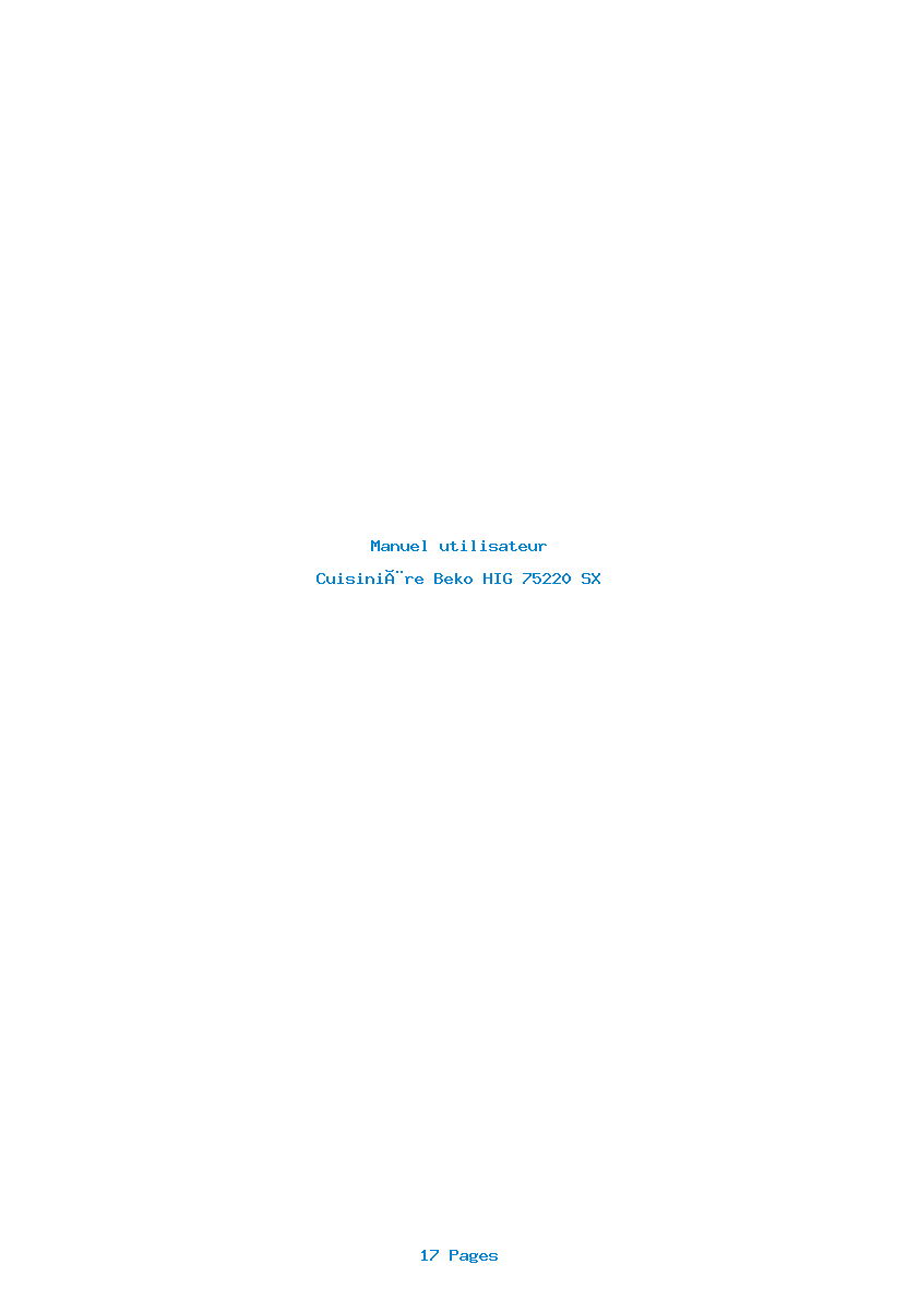 Page 1 de la notice Manuel utilisateur Beko HIG 75220 SX