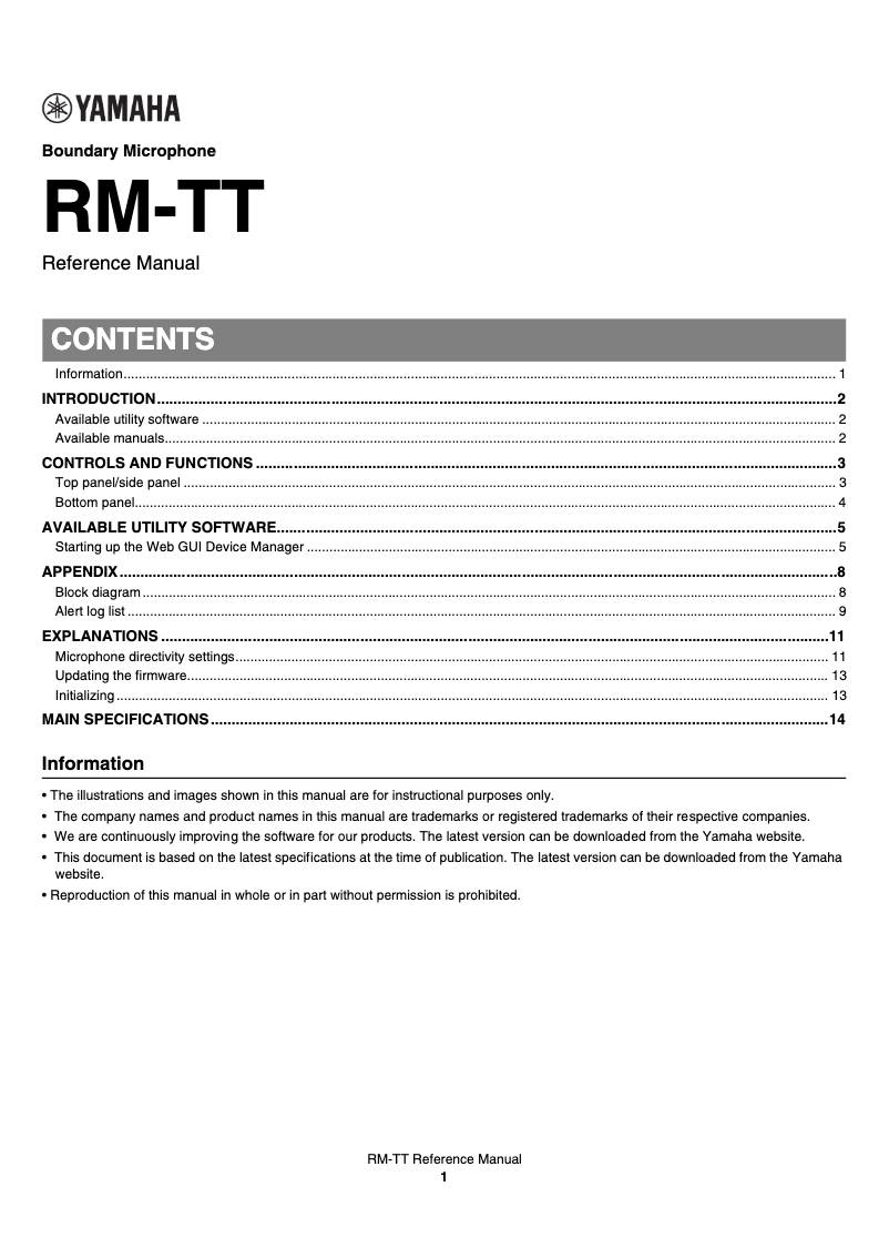 Page 1 de la notice Manuel utilisateur Yamaha RM-TT