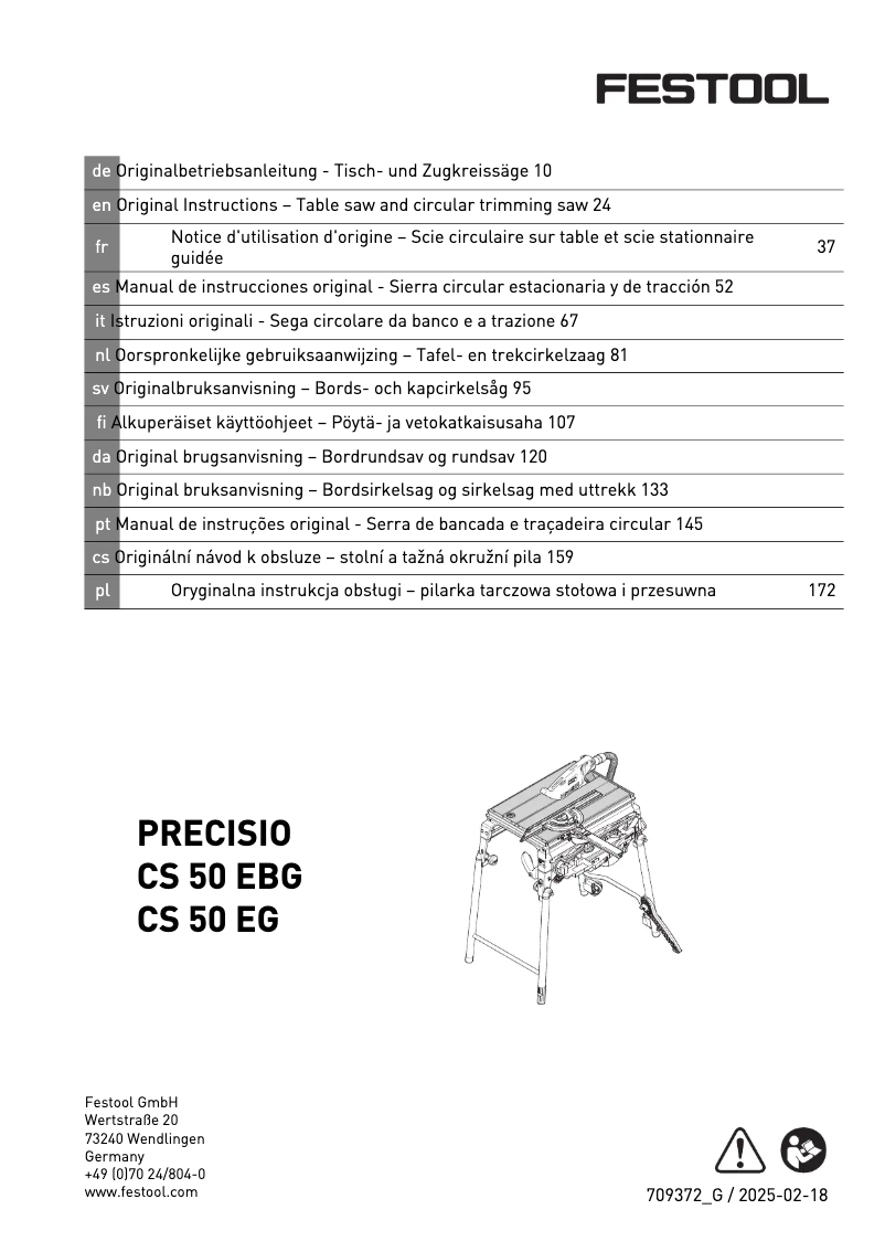 Page 1 de la notice Manuel utilisateur Festool PRECISIO CS 50