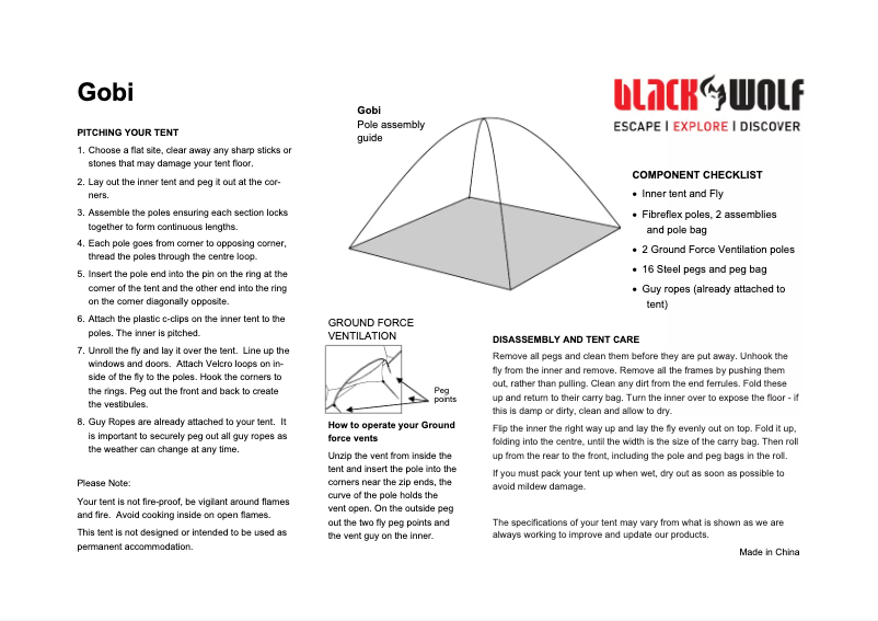 Page 1 de la notice Manuel utilisateur Black Wolf Gobi