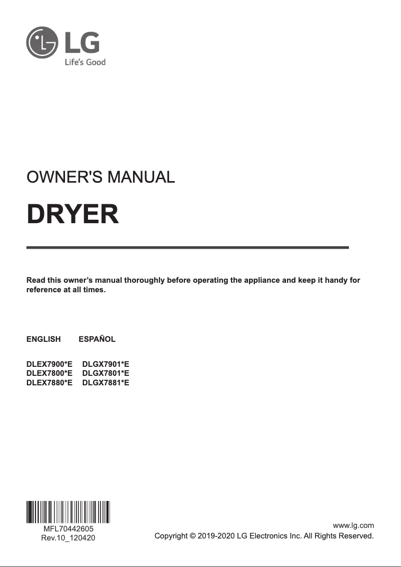 Page 1 of the manual User Manual LG DLEX7800VE
