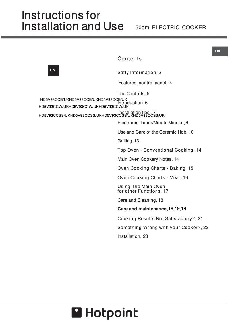Page 1 of the manual User Manual Hotpoint HD5V93CCW