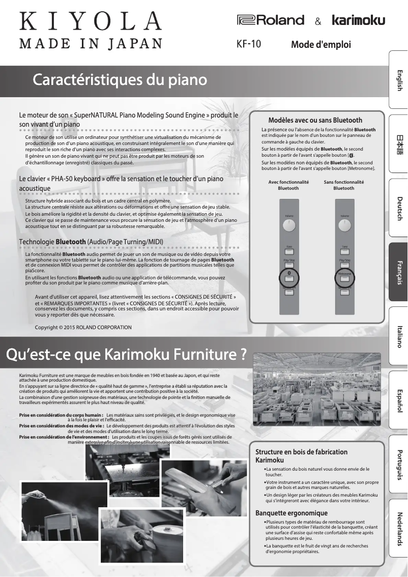 Page 1 de la notice Manuel utilisateur Roland KF-10-KS