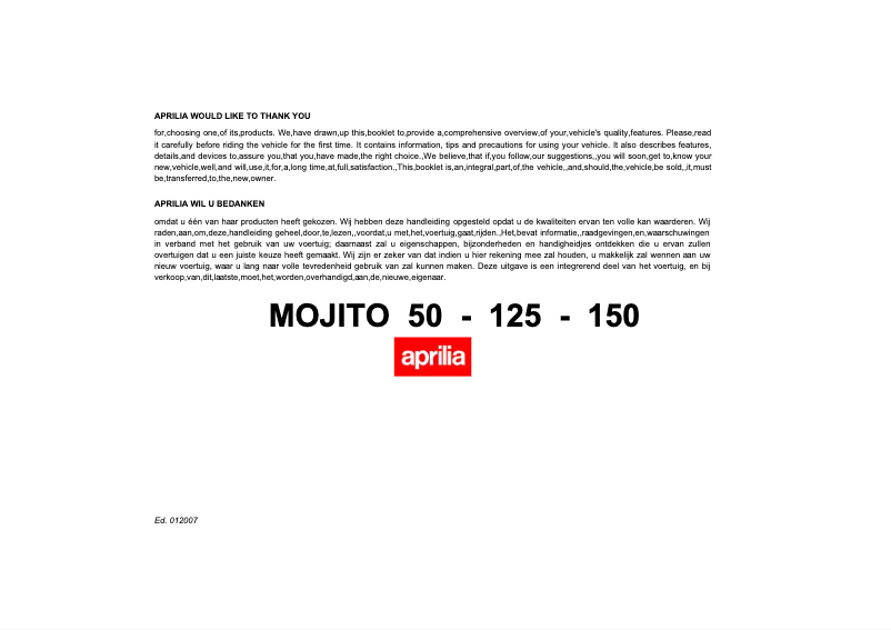 Page 1 of the manual User Manual Aprilia Mojito 150 (2006)