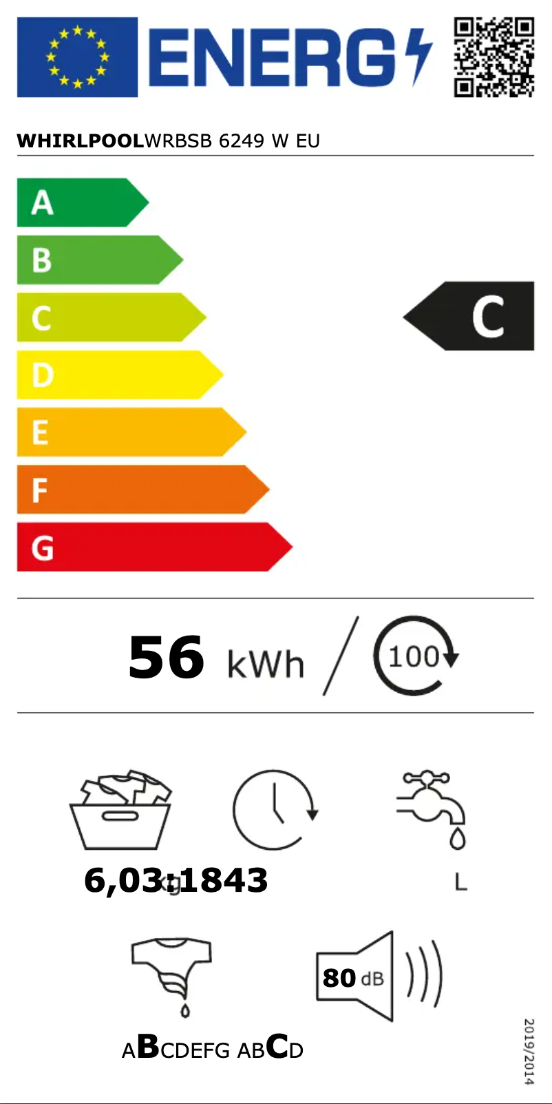 Page 1 de la notice Label énergétique Whirlpool WRBSB 6249 W EU