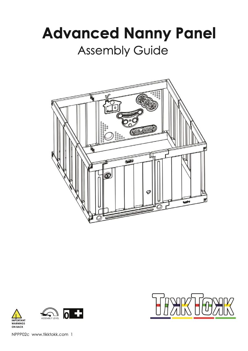 Page 1 of the manual Technical Drawing TikkTokk Nanny Panel Playpen