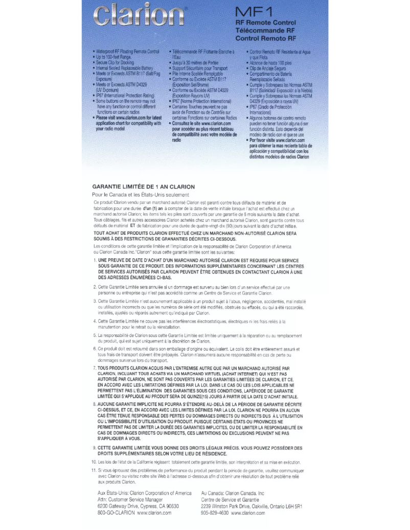 Page 1 de la notice Manuel utilisateur Clarion MF1