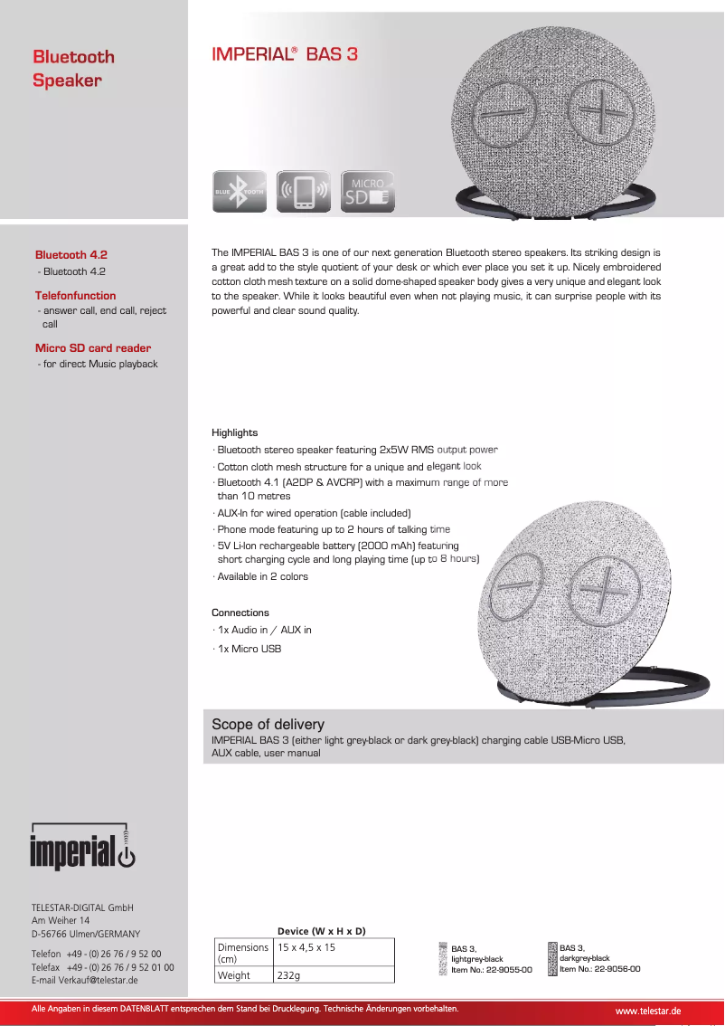 Página 1 del manual Ficha técnica Imperial BAS 3