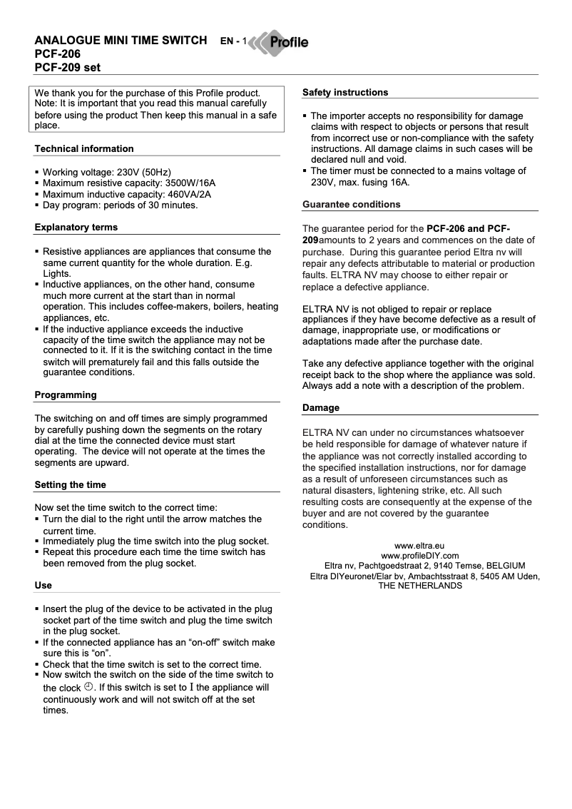 Página 1 del manual Manual de usuario Profile PCF-206