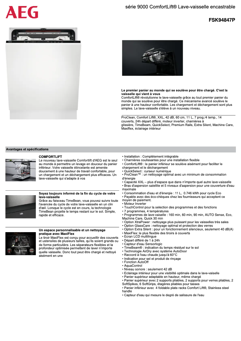 Page 1 de la notice Fiche technique AEG FSK94847P