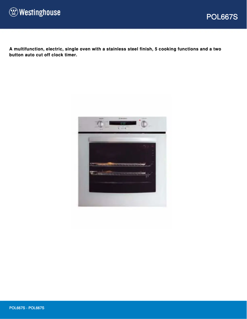 Page 1 of the manual Technical Sheet Westinghouse POL667S