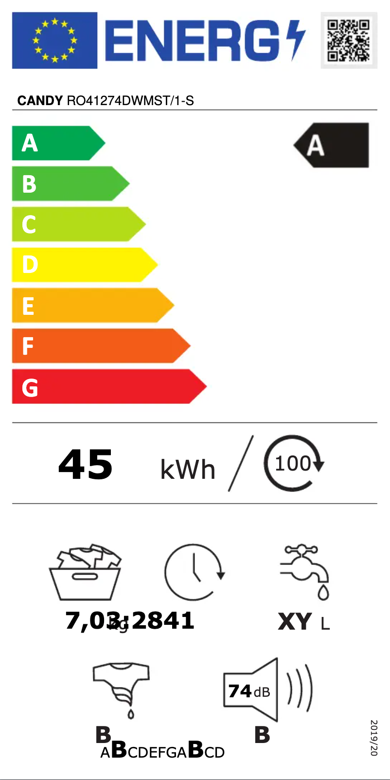 Page 1 of the manual Energy Label Candy RO41274DWMST/1-S
