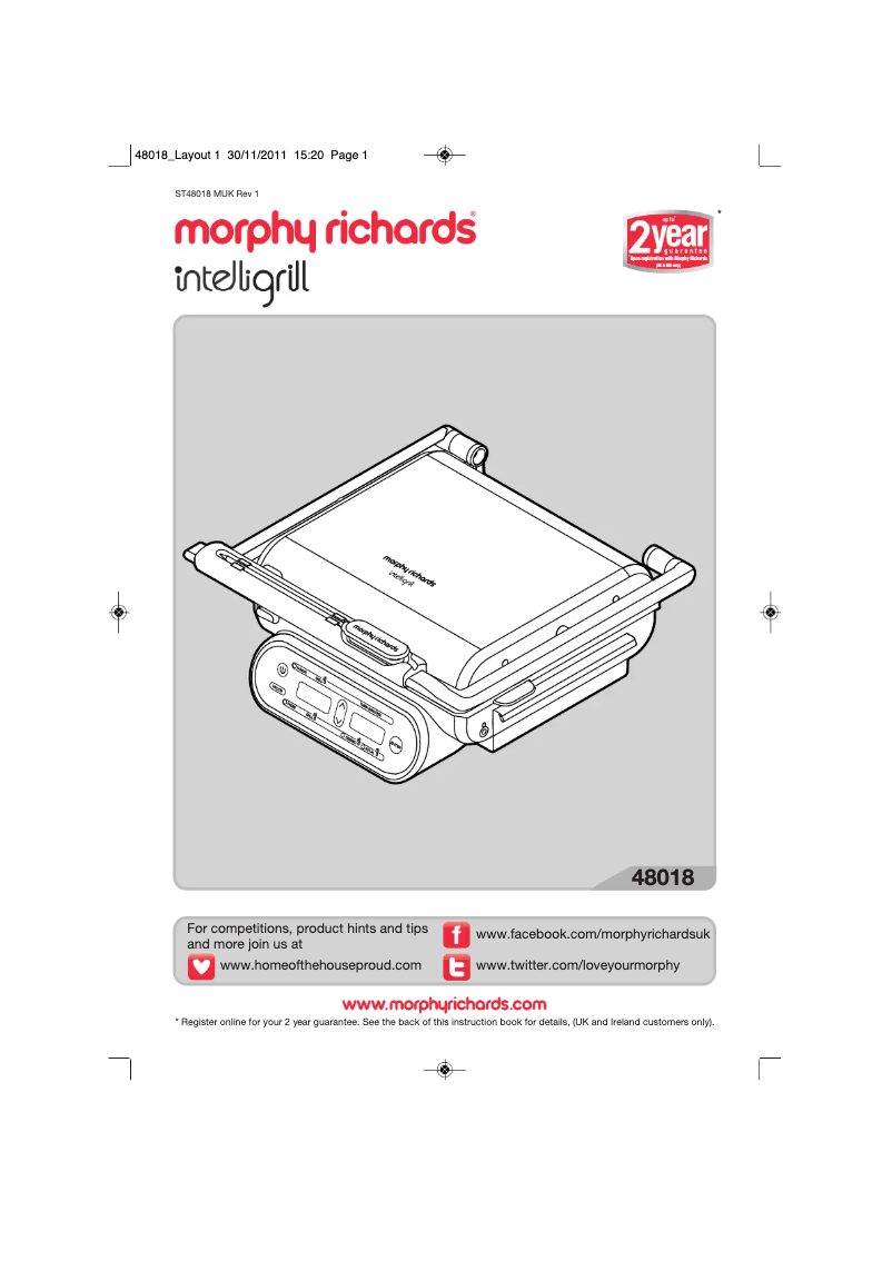 Page 1 de la notice Manuel utilisateur Morphy Richards Intelligrill