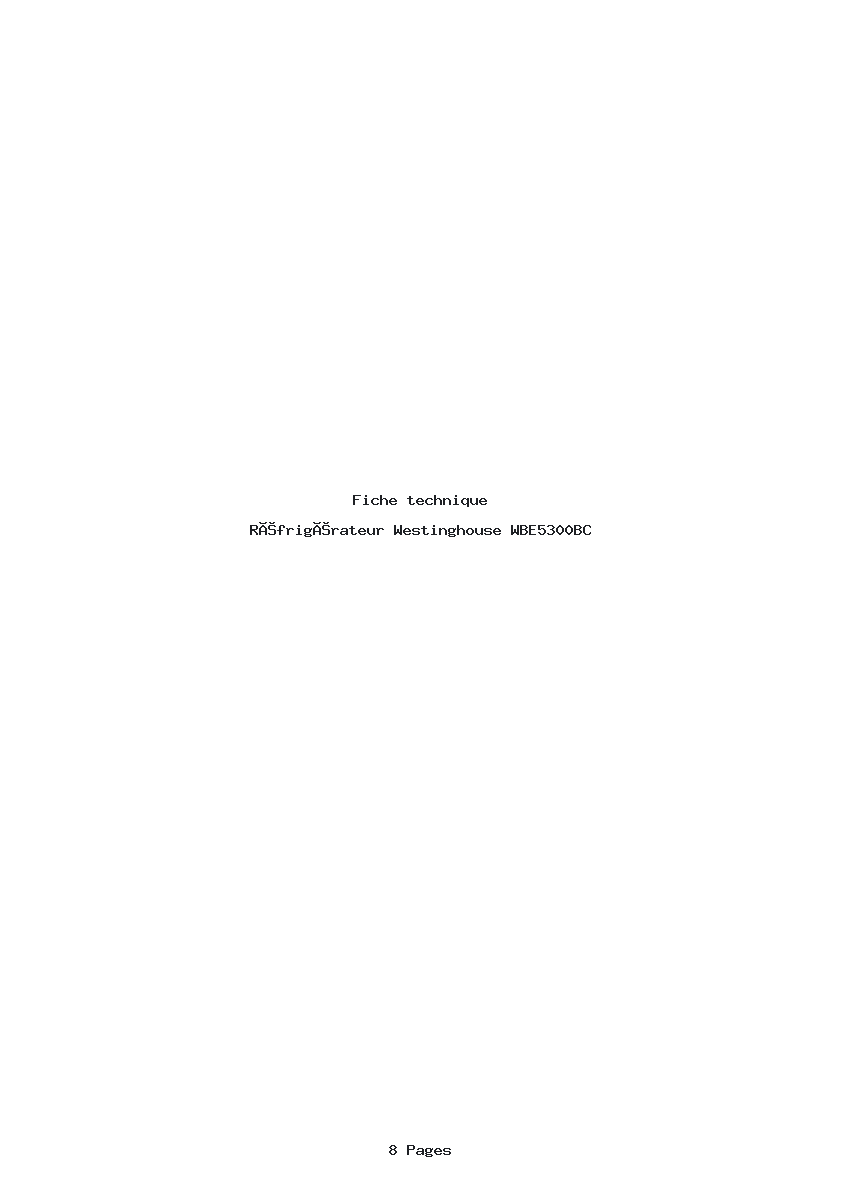 Page 1 de la notice Fiche technique Westinghouse WBE5300BC