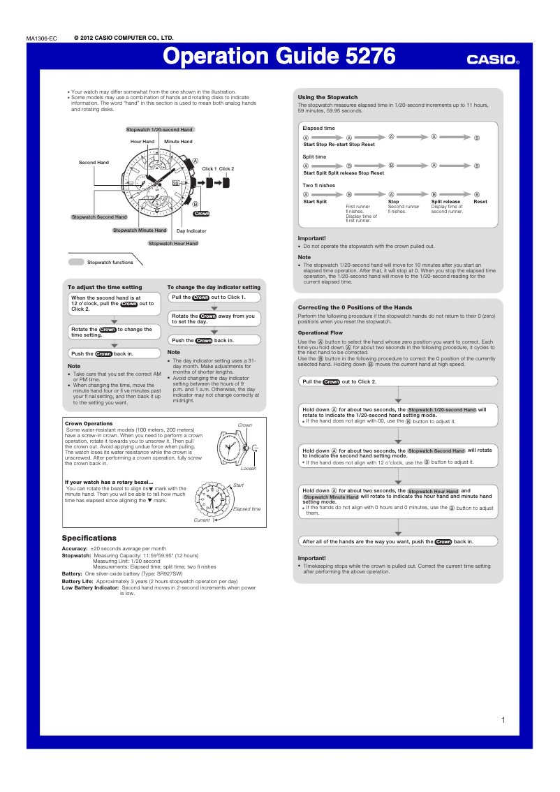 Page 1 de la notice Manuel utilisateur Casio EFR-540D-1AV