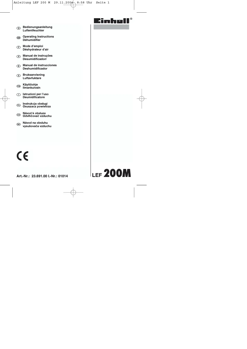 Page 1 de la notice Manuel utilisateur Einhell LEF 200 M