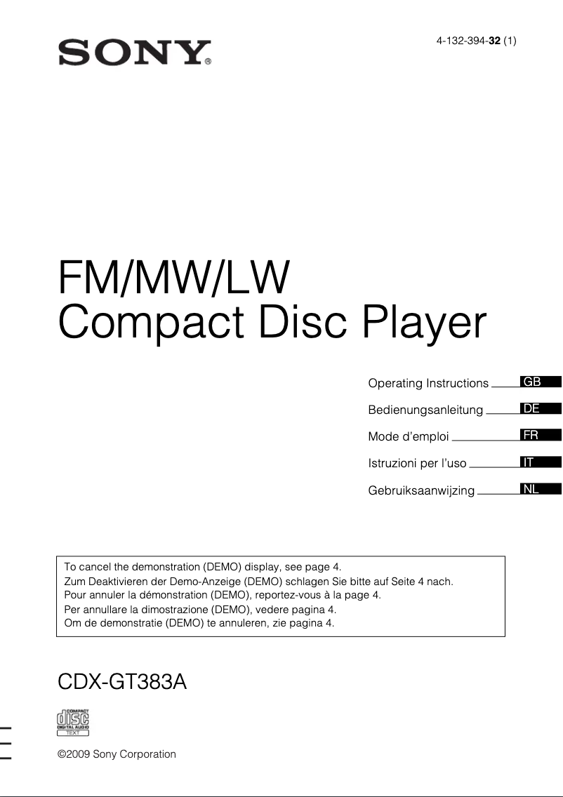 Image de la première page du manuel de l'appareil CDX-GT383A