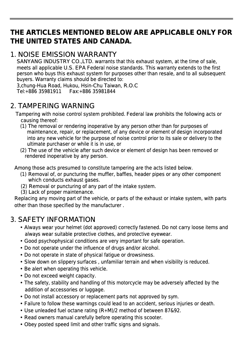 Page 1 de la notice Manuel utilisateur SYM Citycom 300i