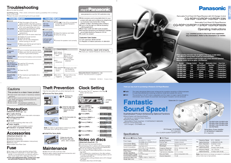 Página 1 del manual Manual de usuario Panasonic CQ-RDP133N