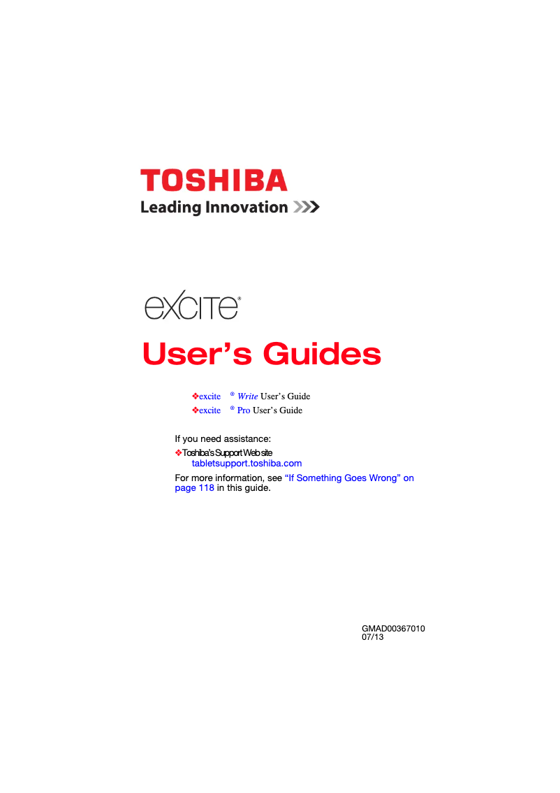 Page 1 de la notice Manuel utilisateur Toshiba Exite Write AT10PE