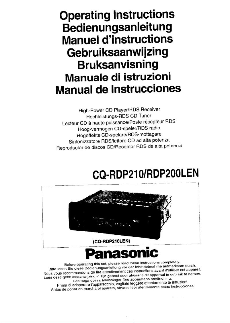 Page 1 de la notice Manuel utilisateur Panasonic CQ-RDP200LEN