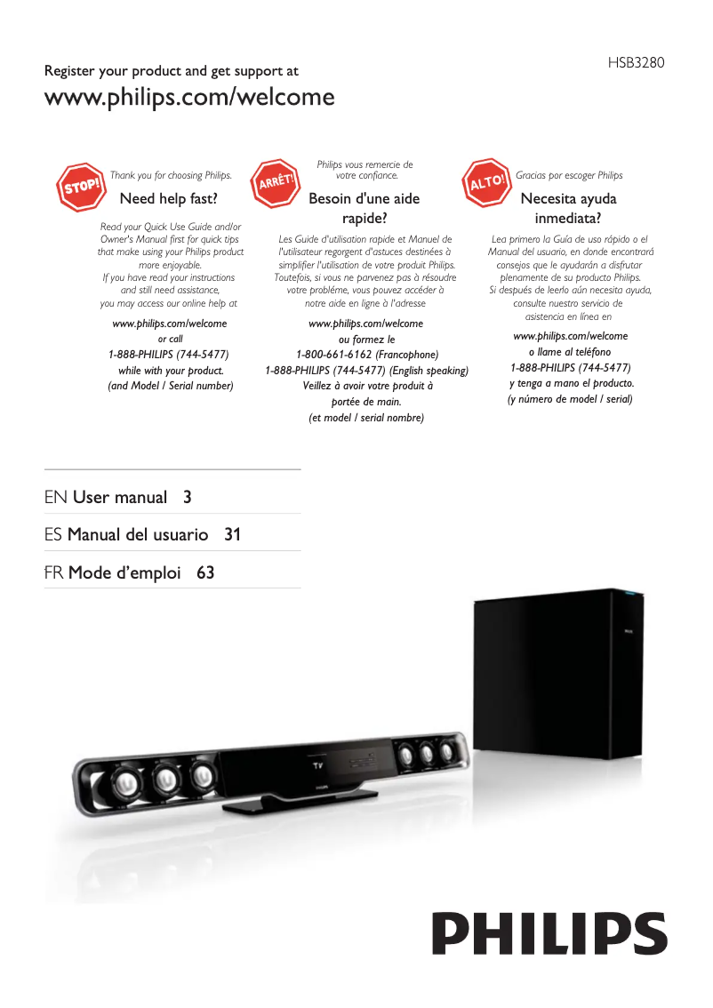 Page n°1 - Manuel utilisateur Philips HSB3280