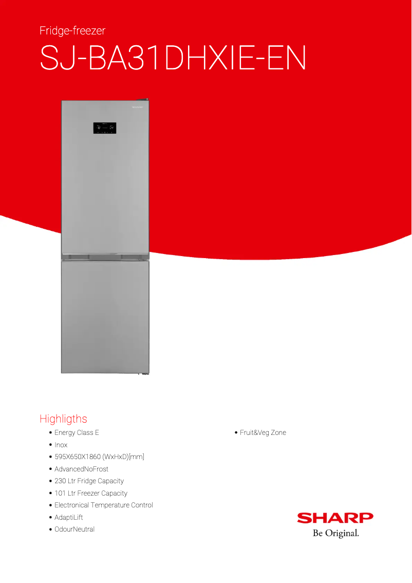 Page 1 de la notice Fiche technique Sharp SJ-BA31DHXIE-EN