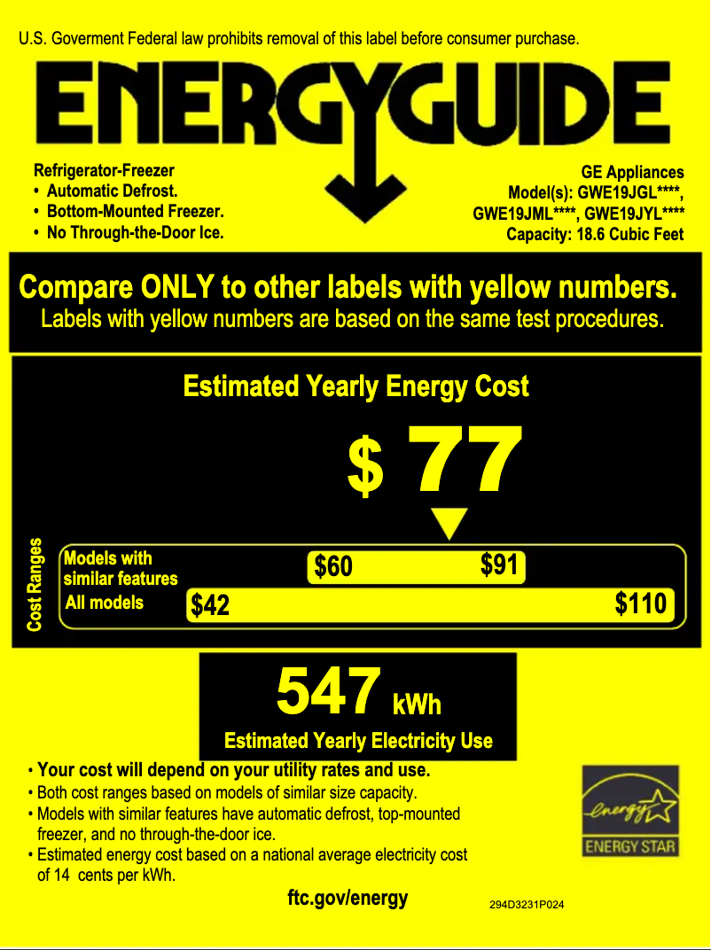 Página 1 del manual Etiqueta energética GE GWE19JYLFS