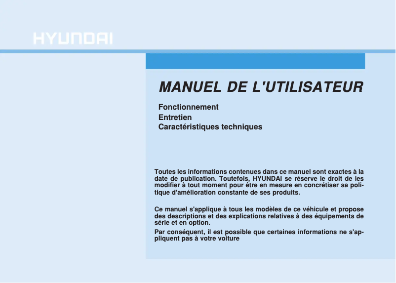 Page 1 de la notice Manuel utilisateur Hyundai i20 (2016)