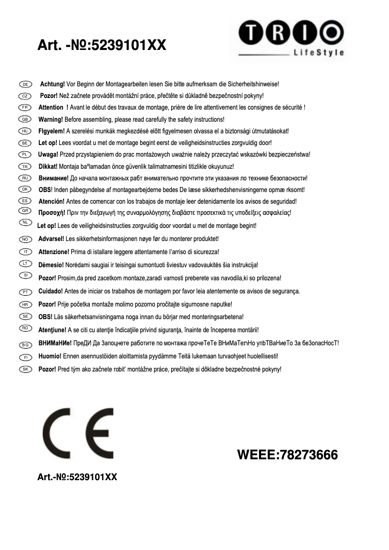 Page 1 de la notice Manuel utilisateur Trio Lighting Swan