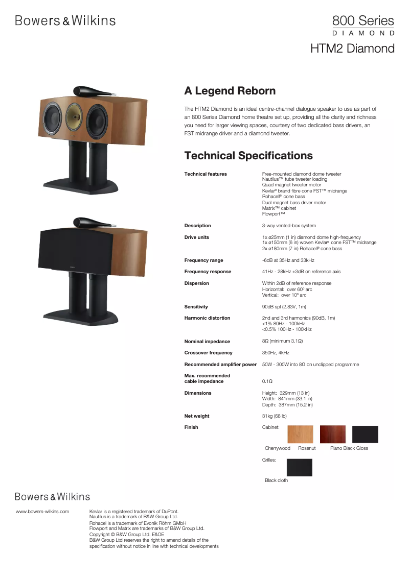 Page 1 de la notice Fiche technique Bowers & Wilkins HTM2 Diamond