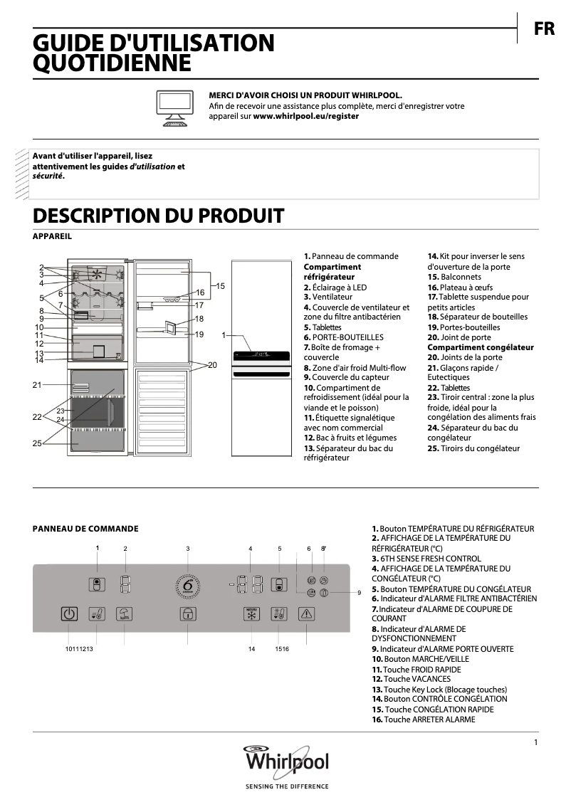 Page 1 de la notice Mode d'emploi Whirlpool BSNF 8772 OX
