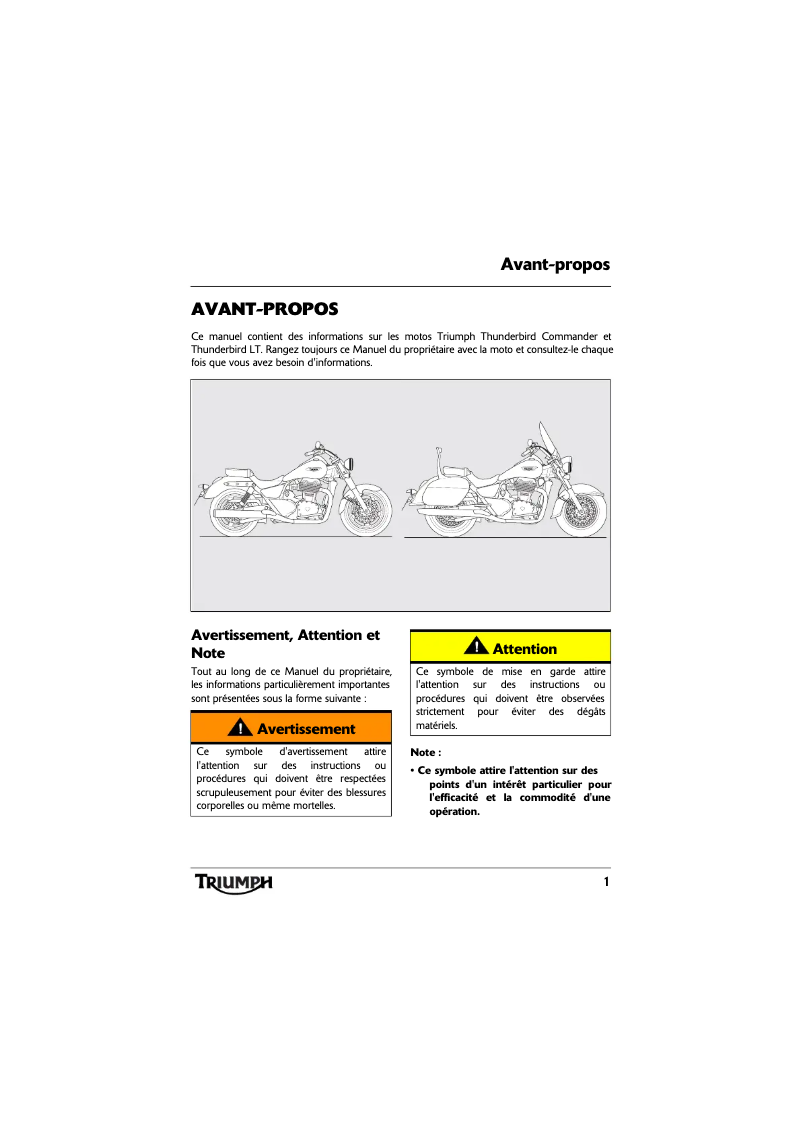 Page 1 de la notice Manuel utilisateur Triumph Thunderbird Commander (2014)