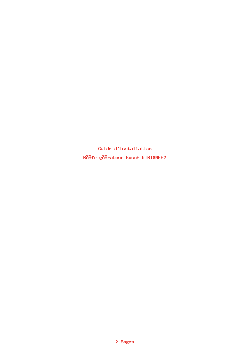 Page 1 de la notice Guide d'installation Bosch KIR18NFF2