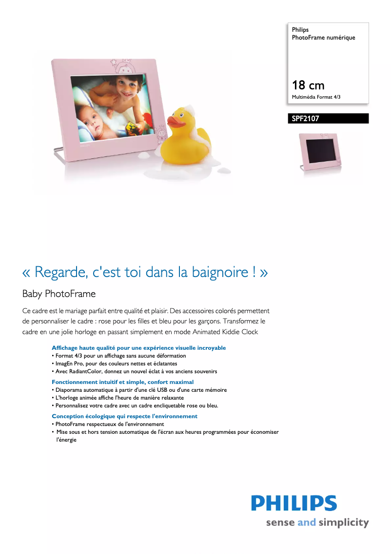 Página 1 del manual Ficha técnica Philips SPF2107