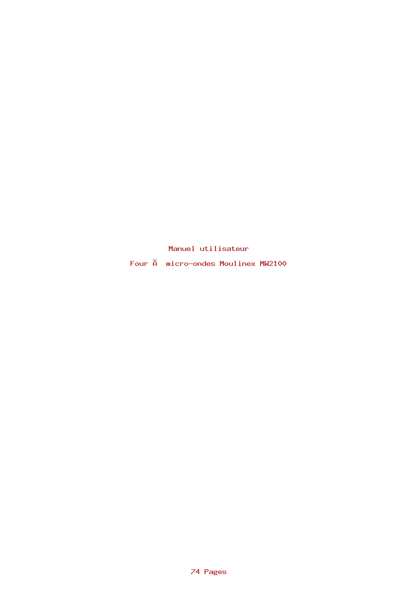 Page 1 de la notice Manuel utilisateur Moulinex MW2100
