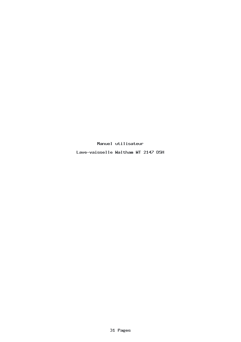 Page 1 de la notice Manuel utilisateur Waltham WT 2147 DSH