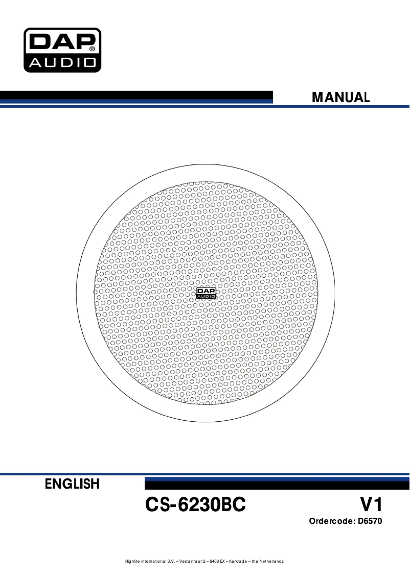 Page 1 of the manual User Manual DAP-Audio CS-6230BC