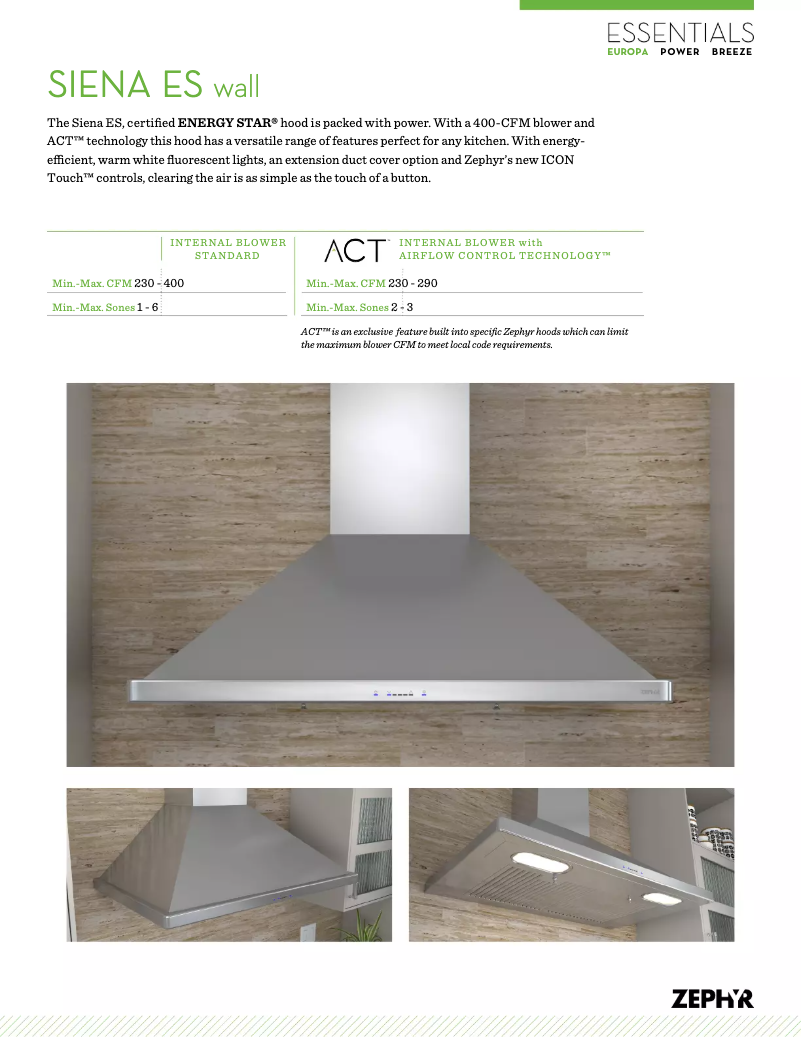 Página 1 del manual Ficha técnica Zephyr ZSIE30ASES