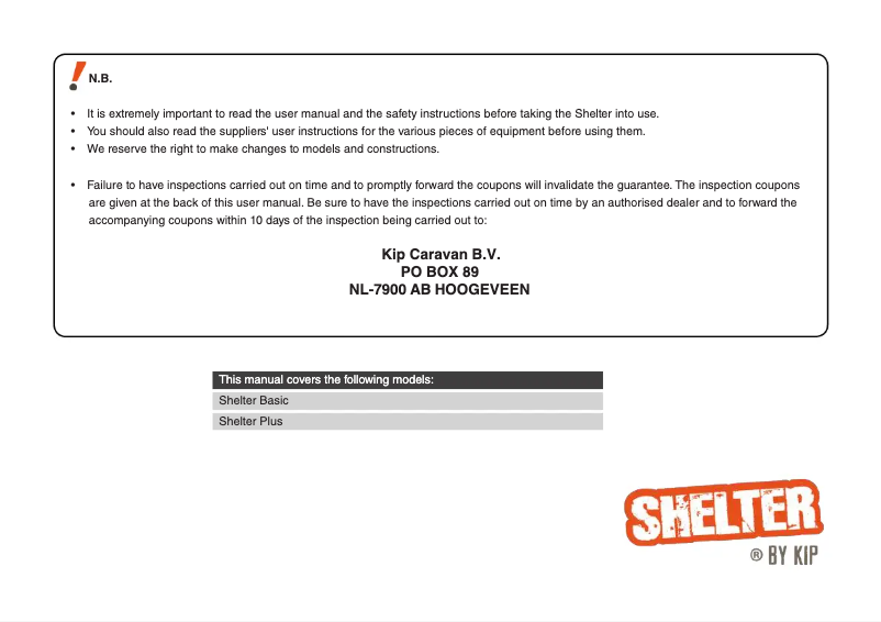 Page 1 de la notice Manuel utilisateur Kip Shelter