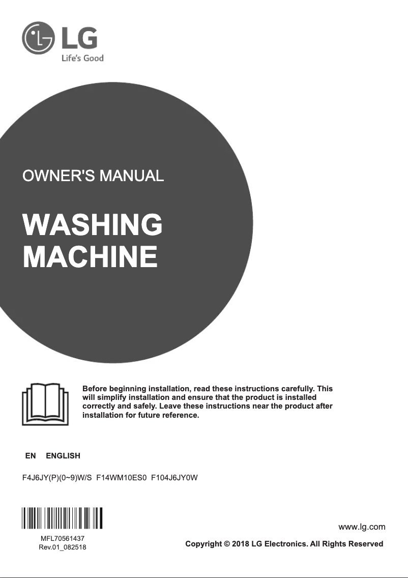 Page 1 de la notice Manuel utilisateur LG F4J610WS