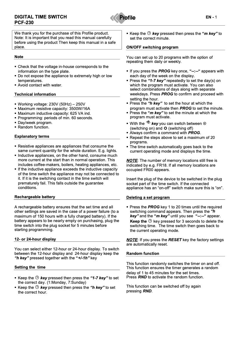 Page 1 de la notice Manuel utilisateur Profile PCF-230